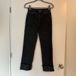 Aritzia Denim Forum The Arlo Hi-Rise Cuff Jean Black Eyeliner Size 25